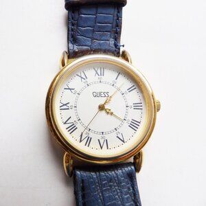 Guess Vintage 1989 Wrist Watch Blue Leather Band Working